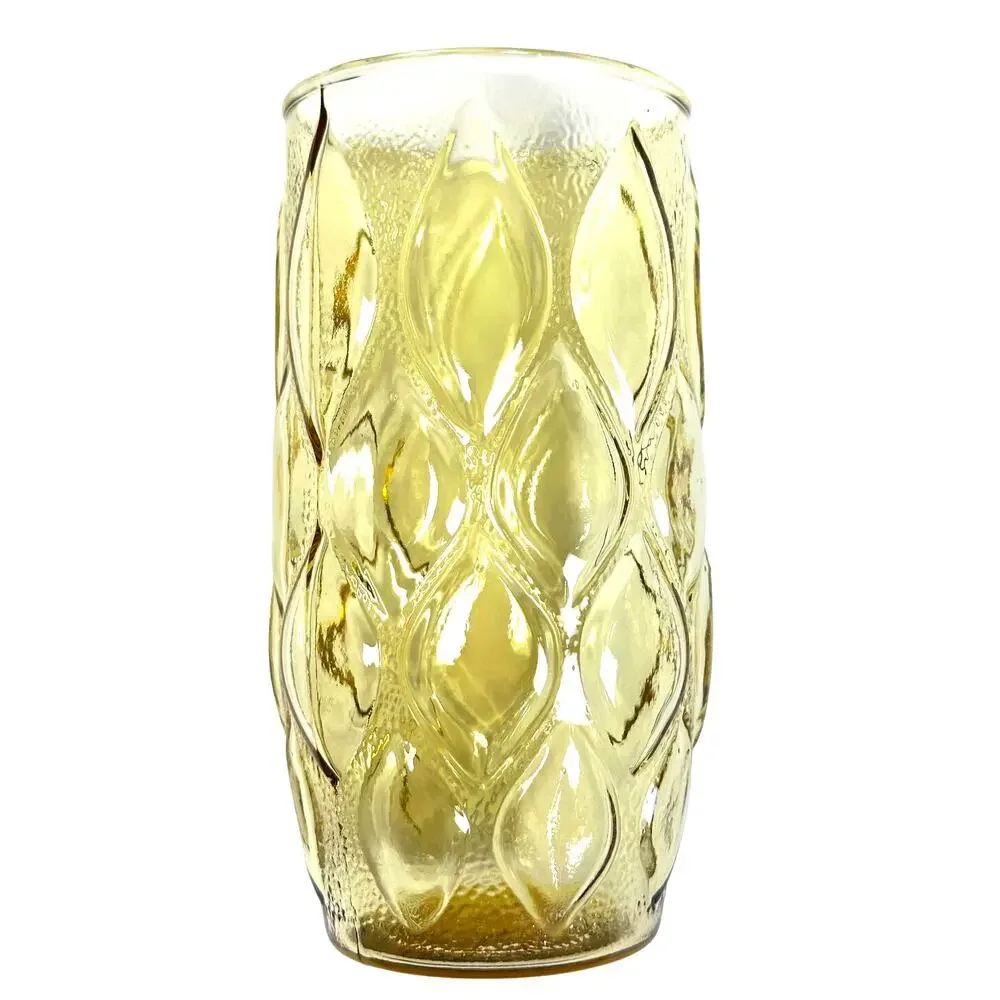 Anchor Hocking MCM Madrid Quilted Amber Yellow Gold Glass Tumblers-Set of 7